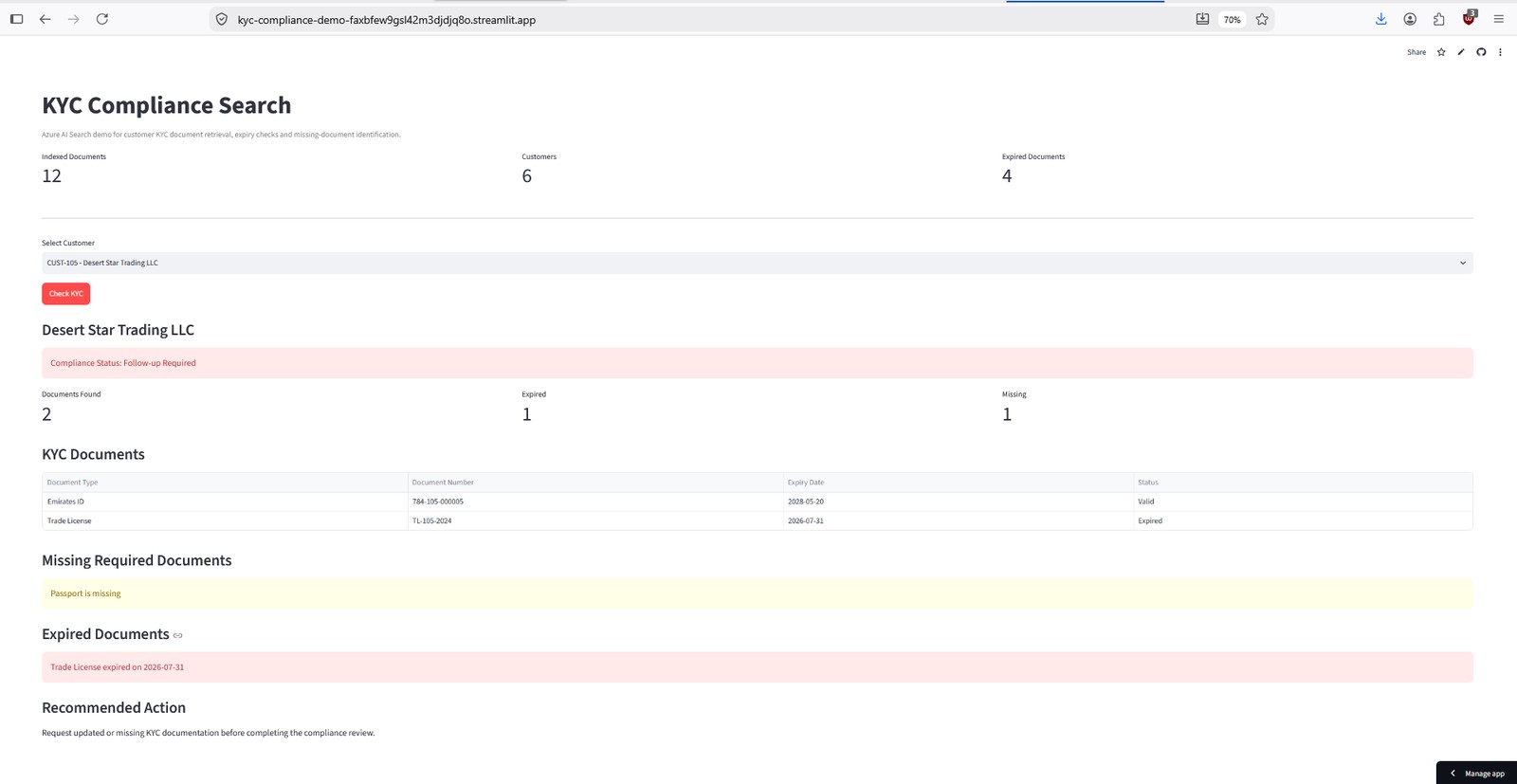 Azure KYC Compliance Search